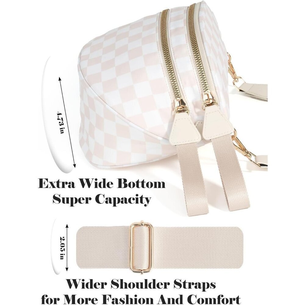 Women Beige Imported Polyester Checkered Crossbody Fanny Packs Belt Bum Bag - Picture 5 of 6